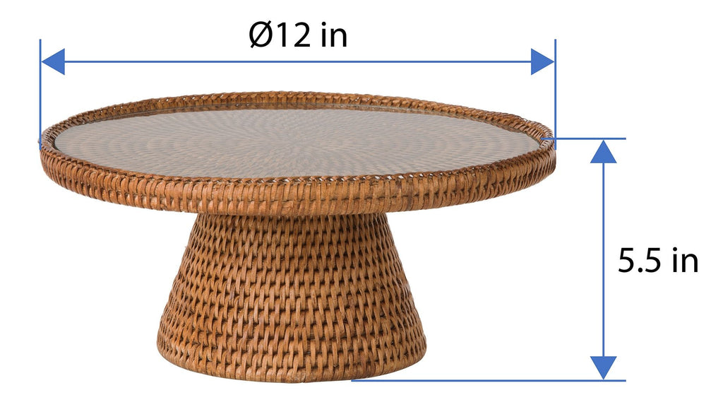 La Jolla Rattan Cake stand with Glass Top, Honey-Brown