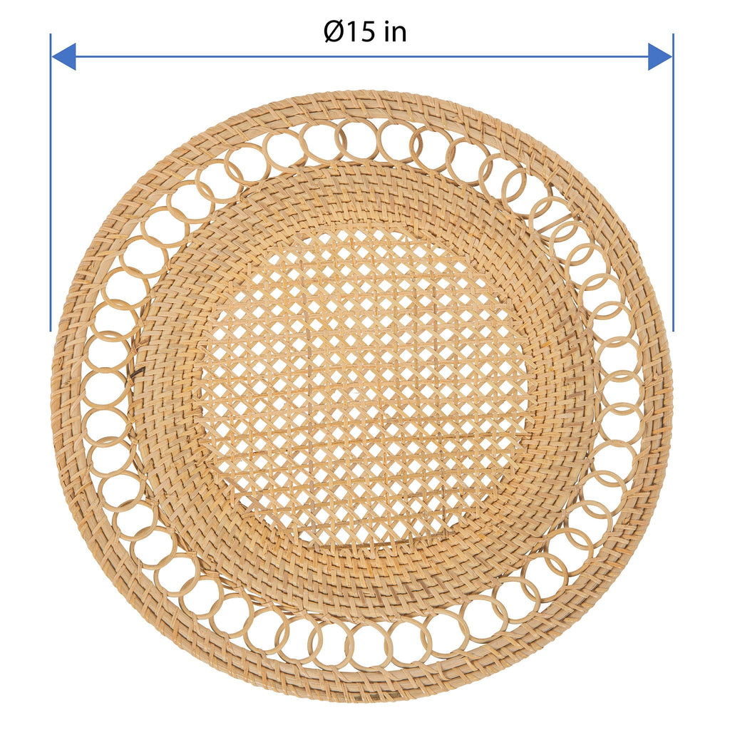Round 15 in. Rattan Decorative Placemats (Set of 2 pc) with Curl Edge, Natural Color