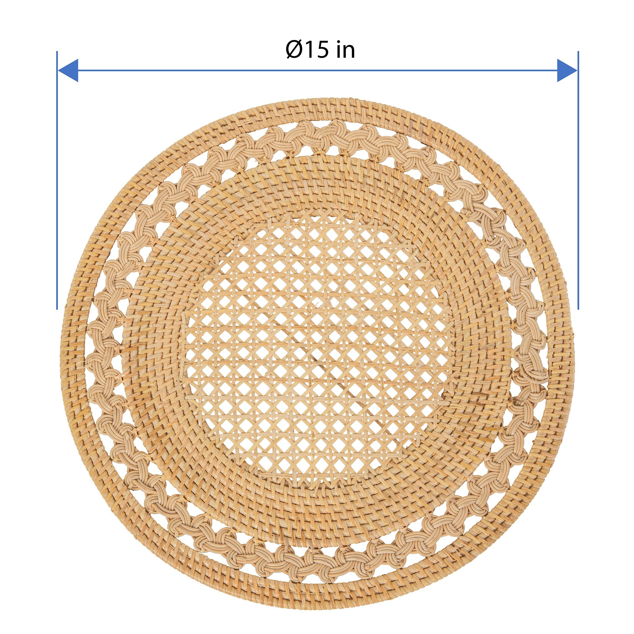 Round 15 in. Rattan Decorative Placemats (Set of 2 pc) with Braided Edge, Natural Color