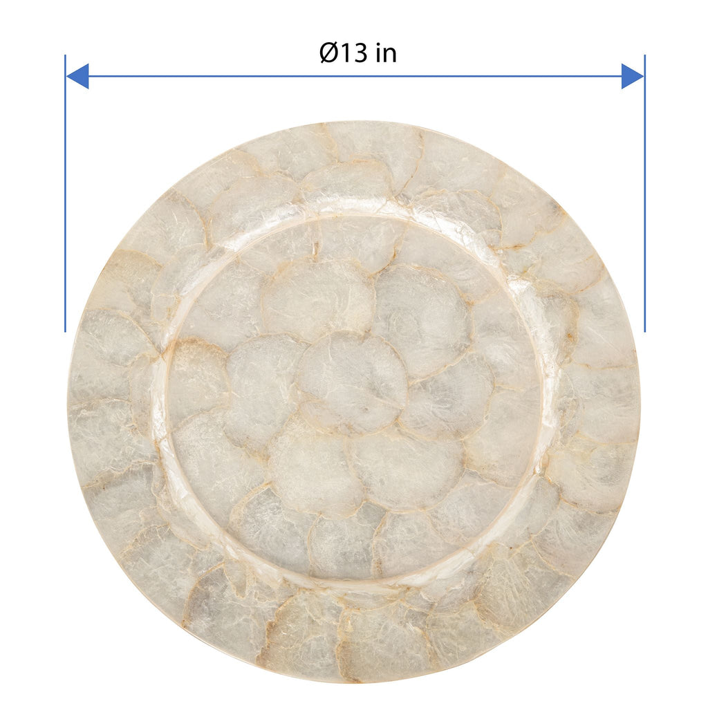 Round 13 in. Capiz Seashell Charger Plates (Set of 2) , Ivory-Gold-Plearlescent
