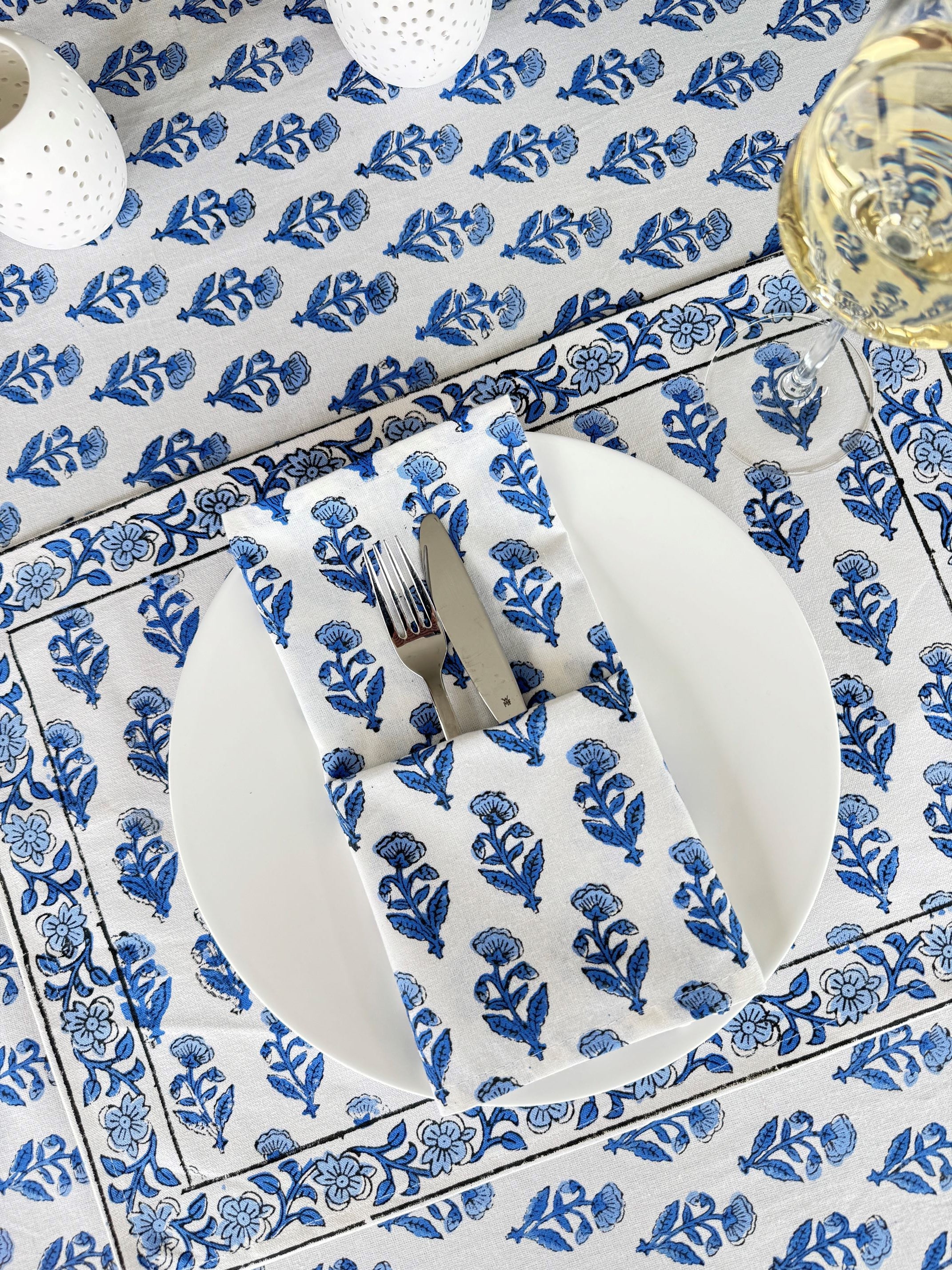 Hand Block Print Dinner Napkins, 20 inches x 20 inches, Set of 4 Pieces, Blue