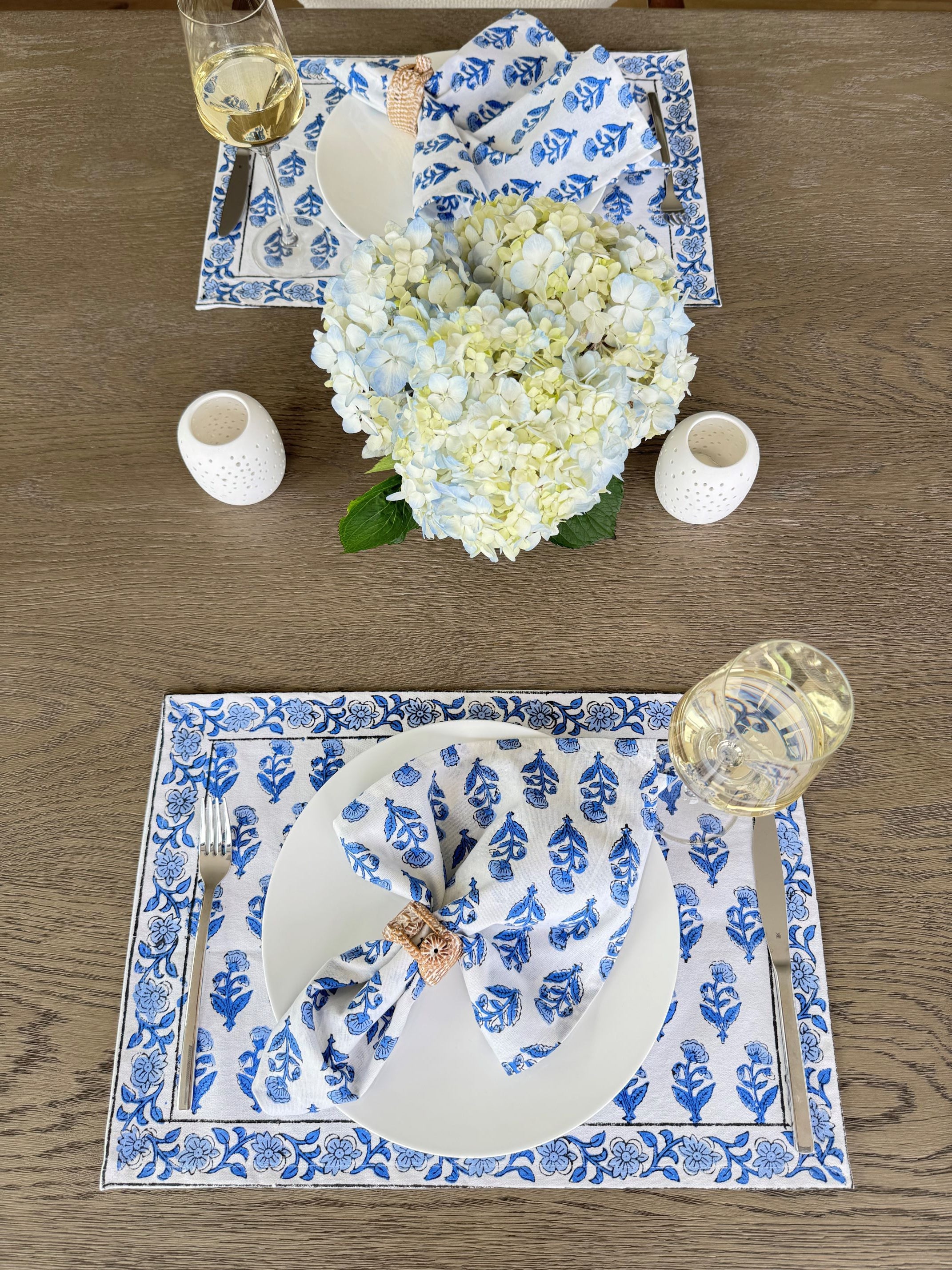 Hand Block Print Dinner Napkins, 20 inches x 20 inches, Set of 4 Pieces, Blue