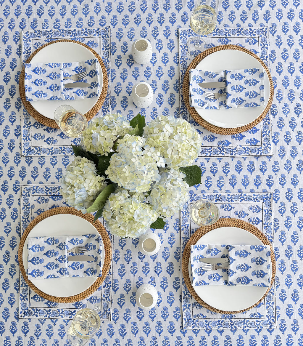 Hand Block Print Tablecloth, Blue