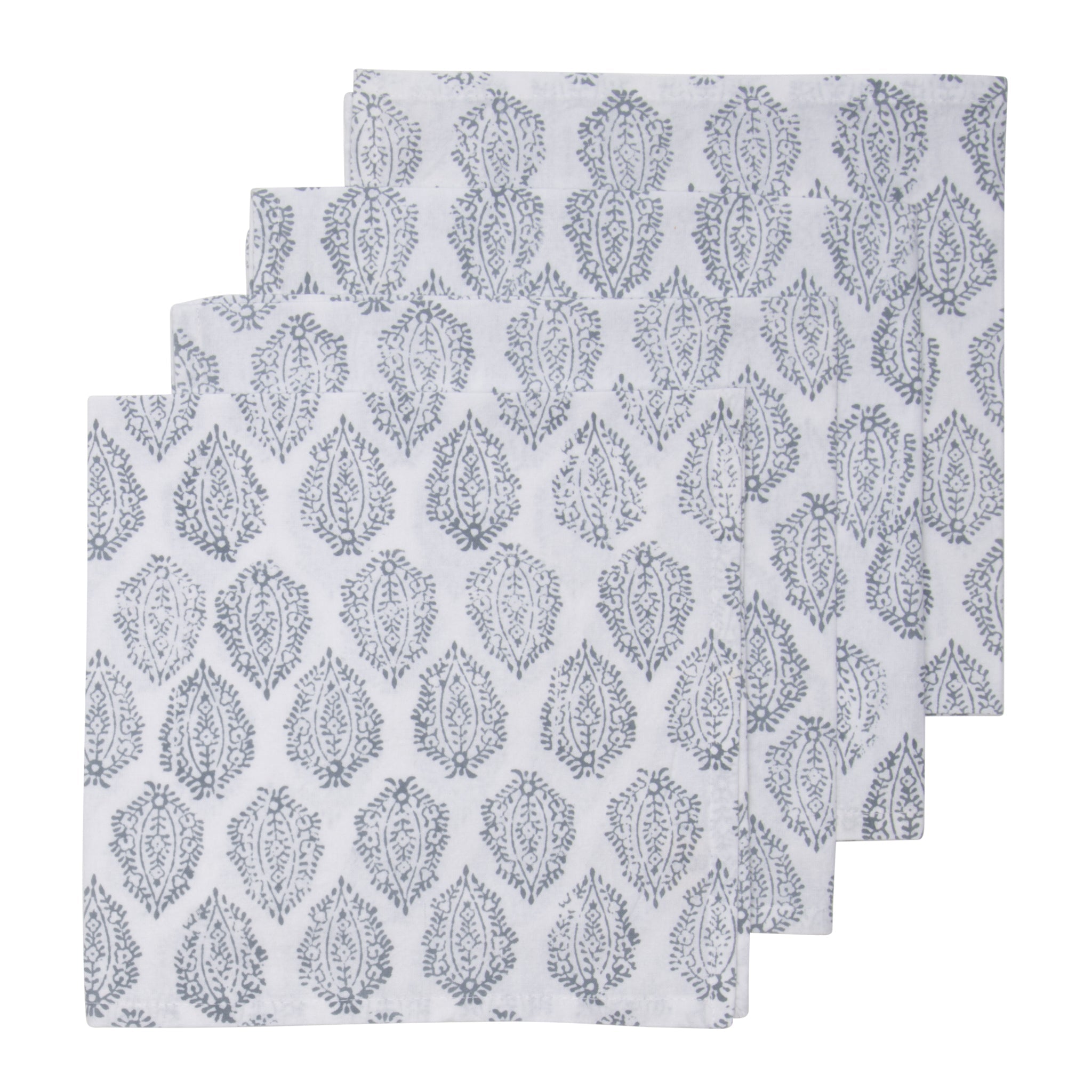 Hand Block Print Dinner Napkins, 20 inches x 20 inches, Set of 4 Pieces, Gray