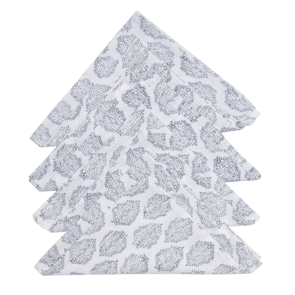 Hand Block Print Dinner Napkins, 20 inches x 20 inches, Set of 4 Pieces, Gray