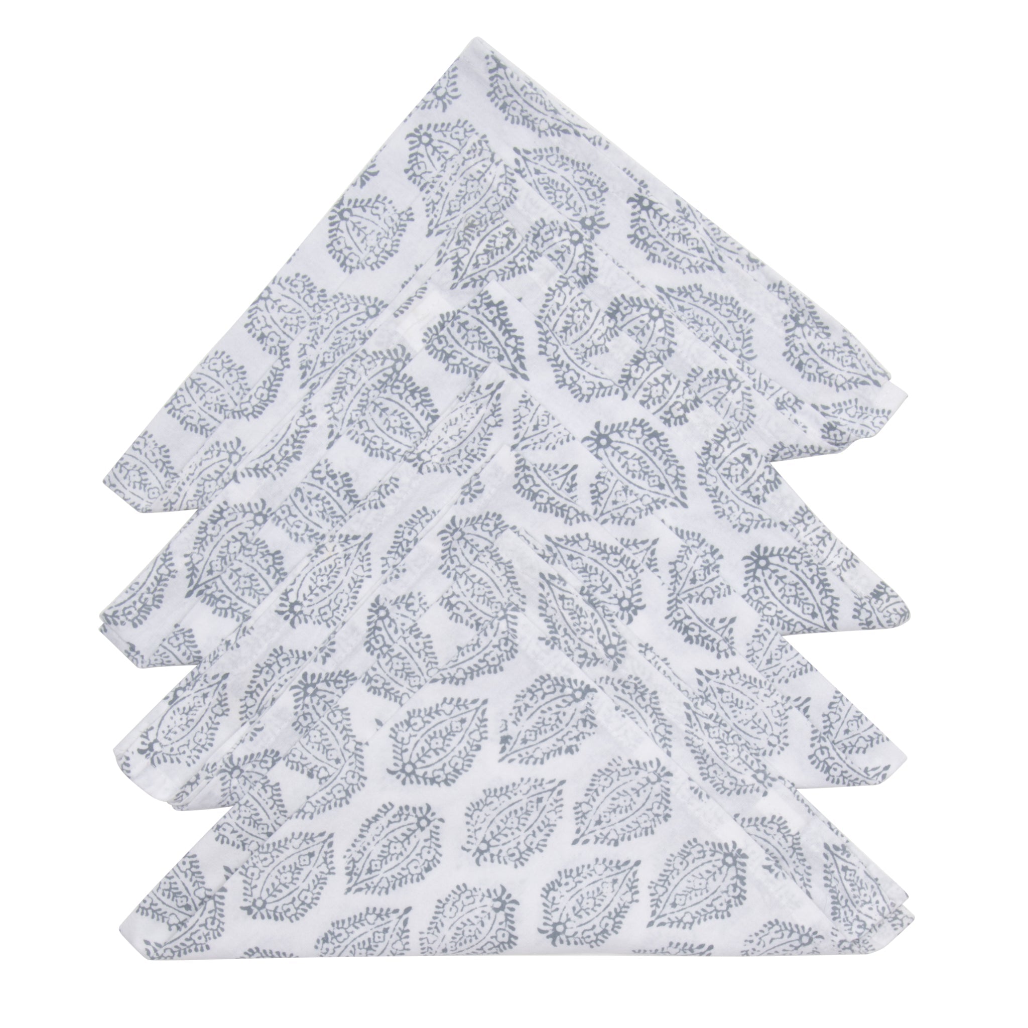 Hand Block Print Dinner Napkins, 20 inches x 20 inches, Set of 4 Pieces, Gray