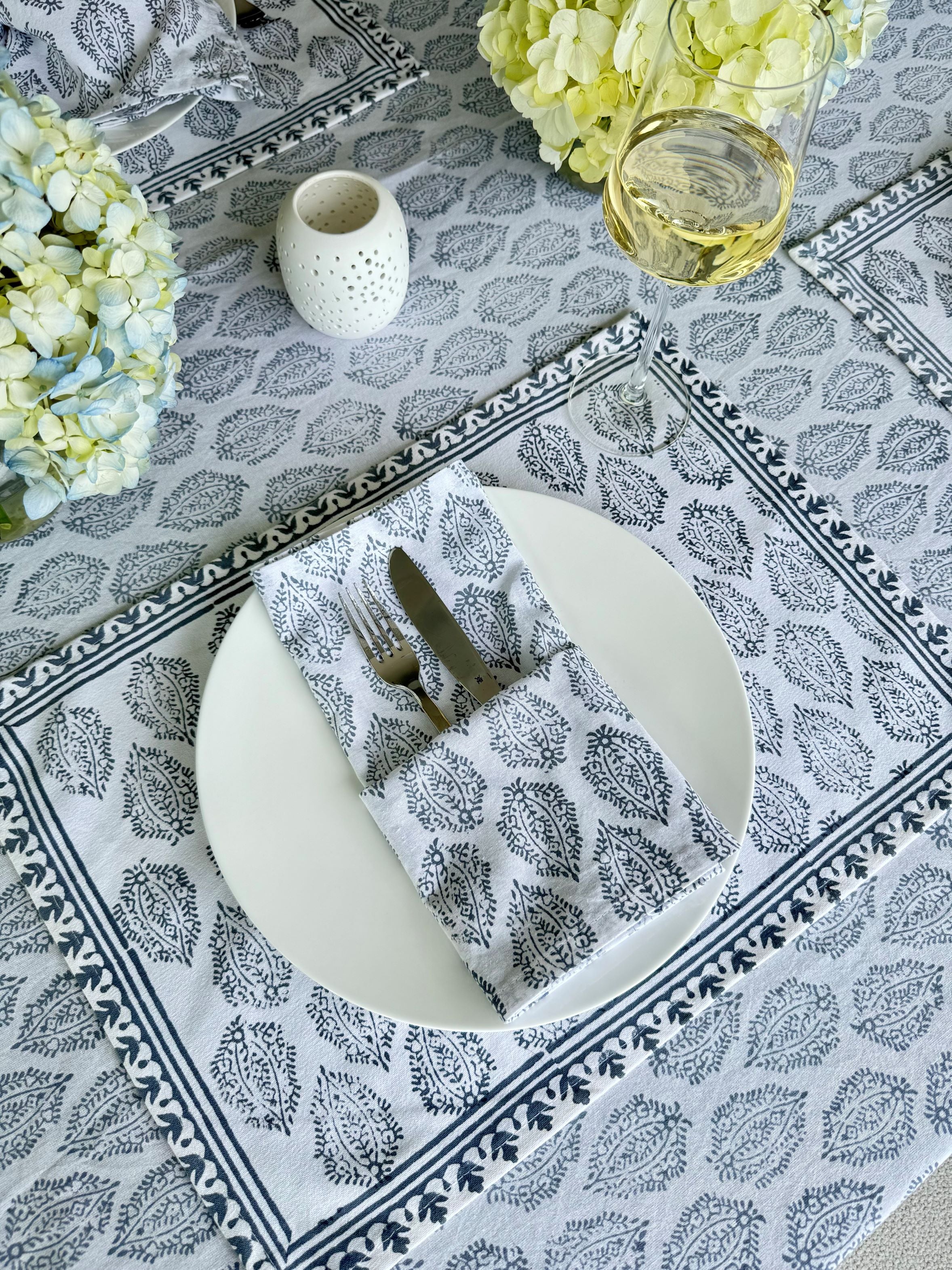 Hand Block Print Placemats, 18 inches x 13 inches, Set of 4, Gray
