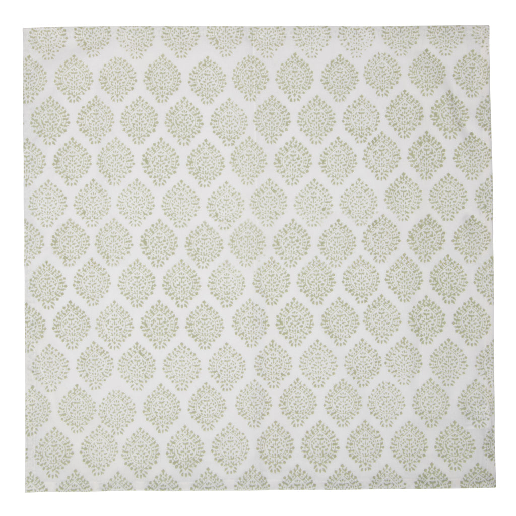 Hand Block Print Dinner Napkins, 20 inches x 20 inches, Set of 4 Pieces, Light Green