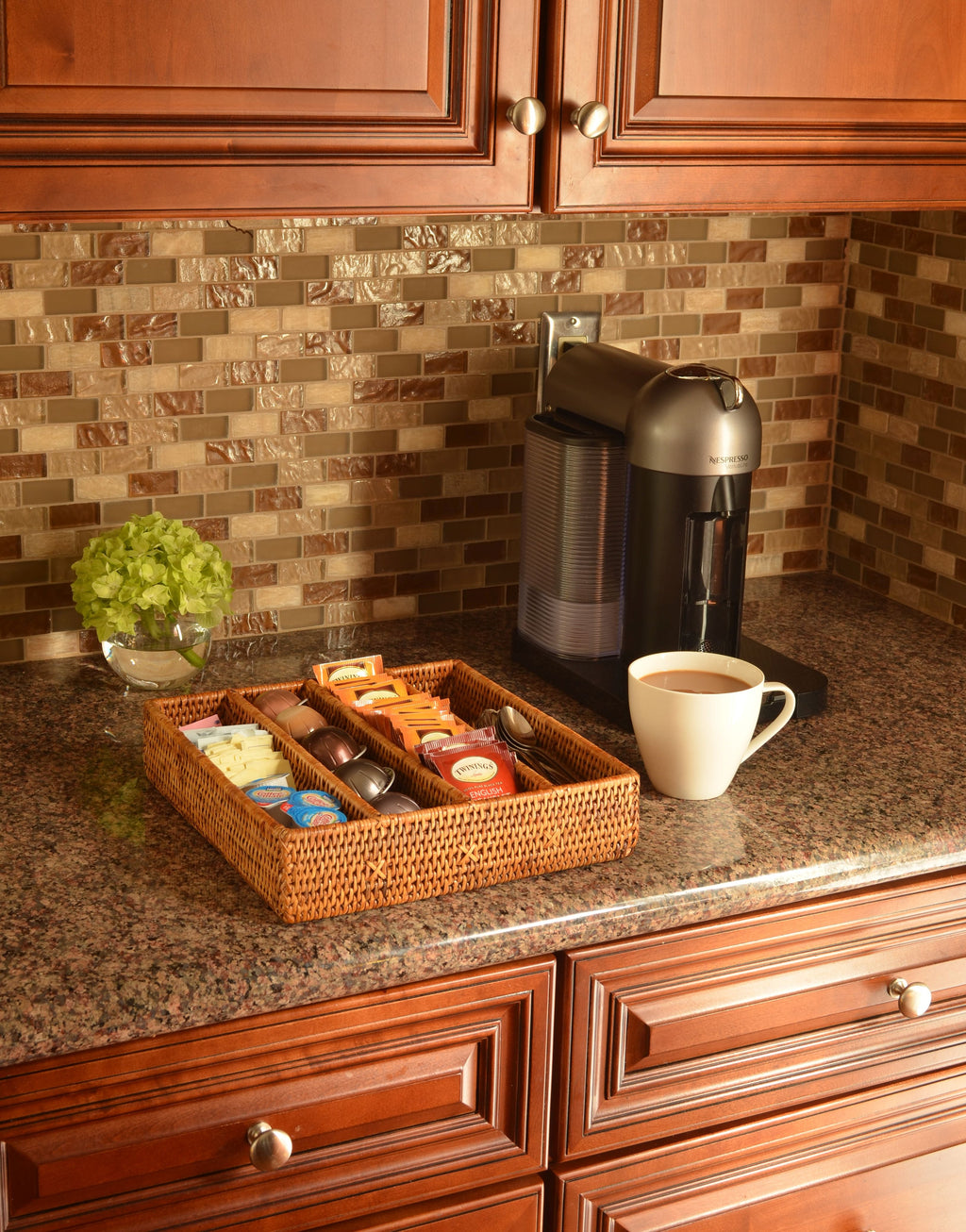 La Jolla Rattan Silverware Tray and Organizer, Honey Brown