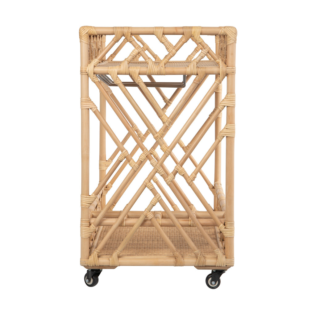 Chippendale Rattan 2-Tier Bar Serving Cart on Lockable Wheels