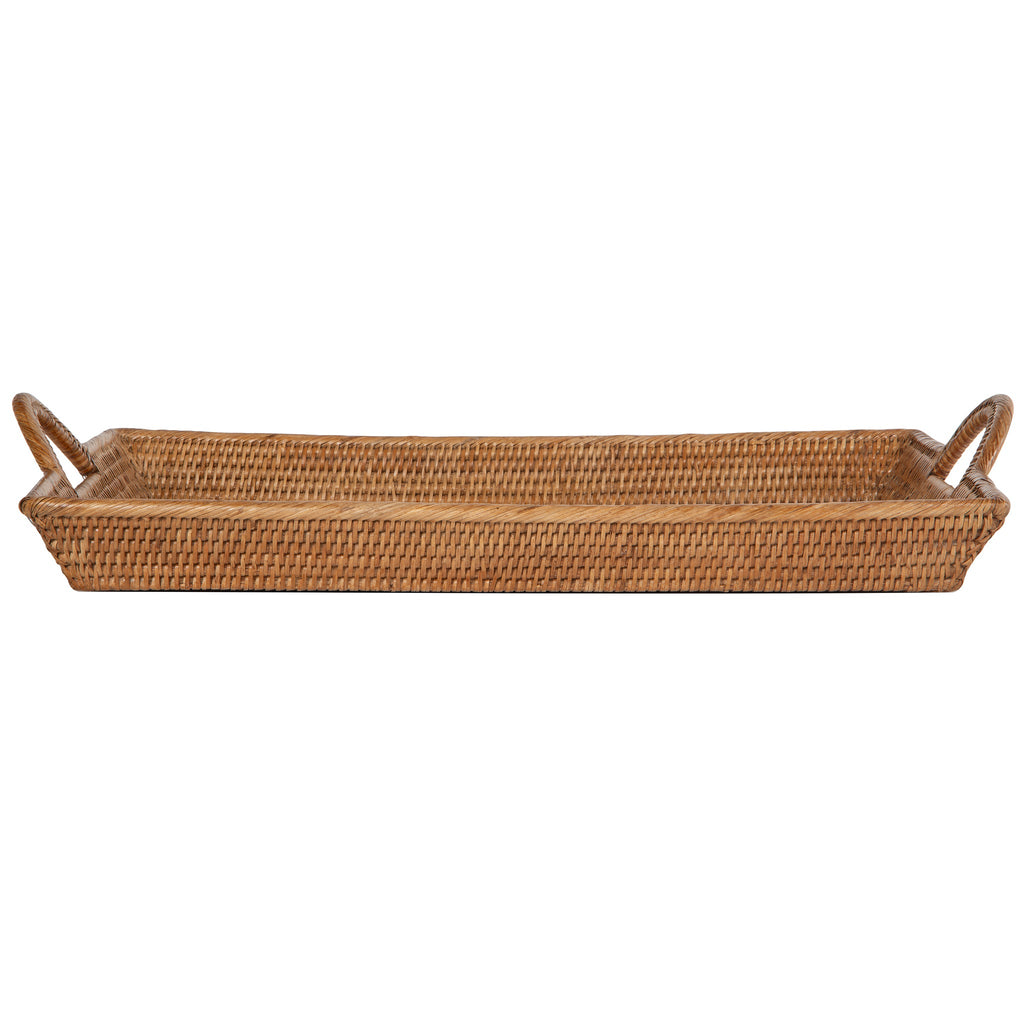 La Jolla Rattan Decorative Serving Tray with Ear Handles for Breakfast & Dinner, Ottoman Tray