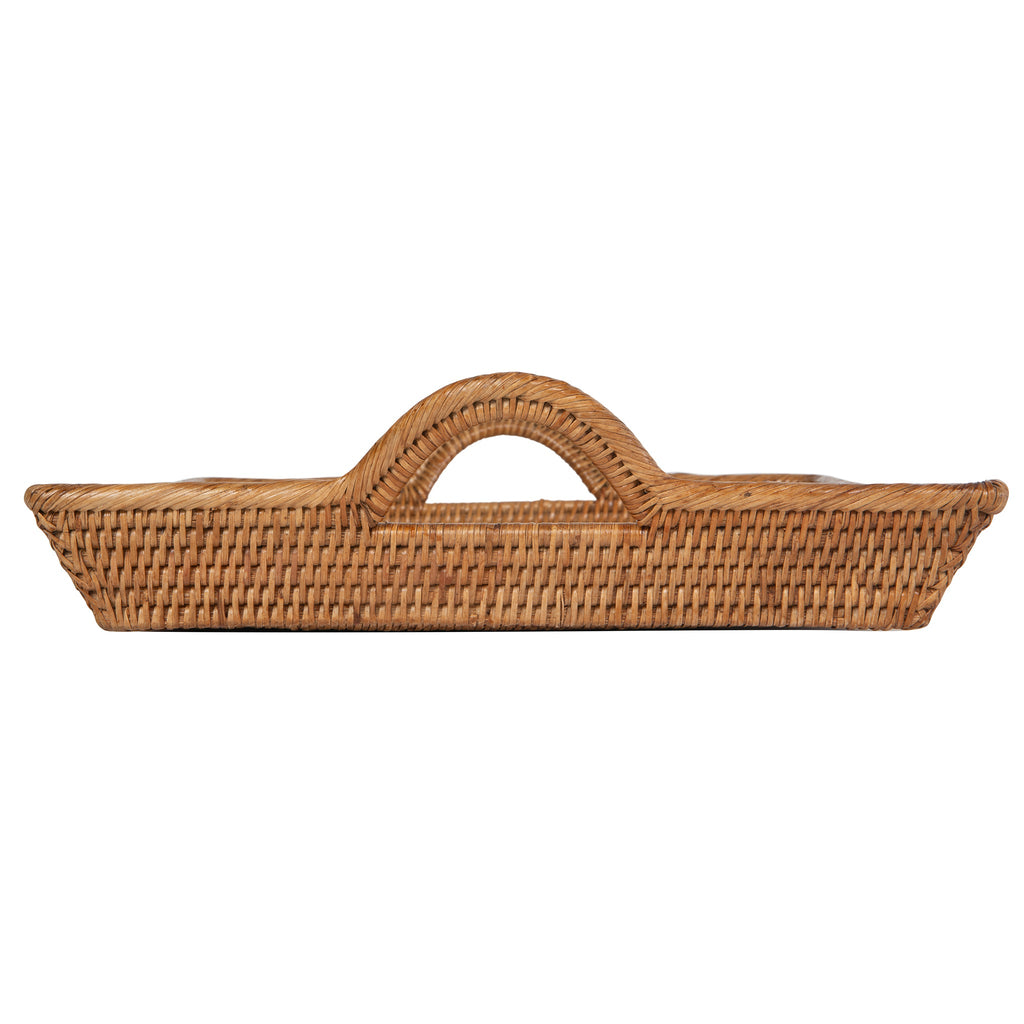 La Jolla Rattan Decorative Serving Tray with Ear Handles for Breakfast & Dinner, Ottoman Tray