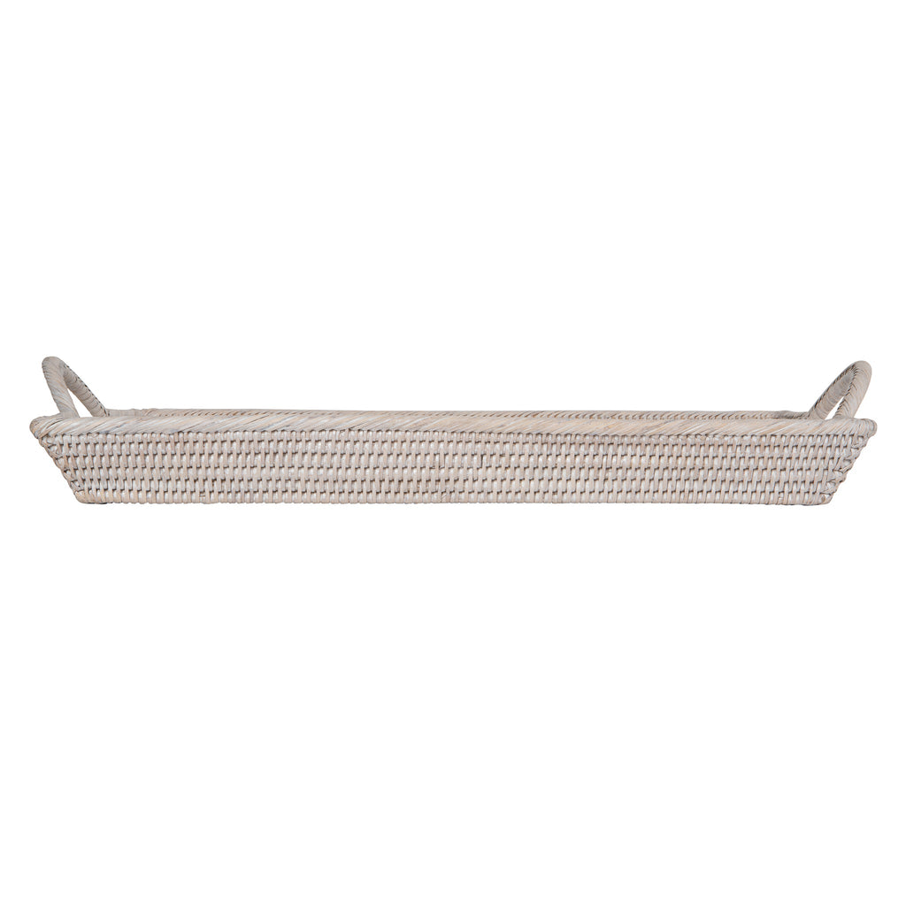 La Jolla Rattan Decorative Serving Tray with Ear Handles for Breakfast & Dinner, Ottoman Tray