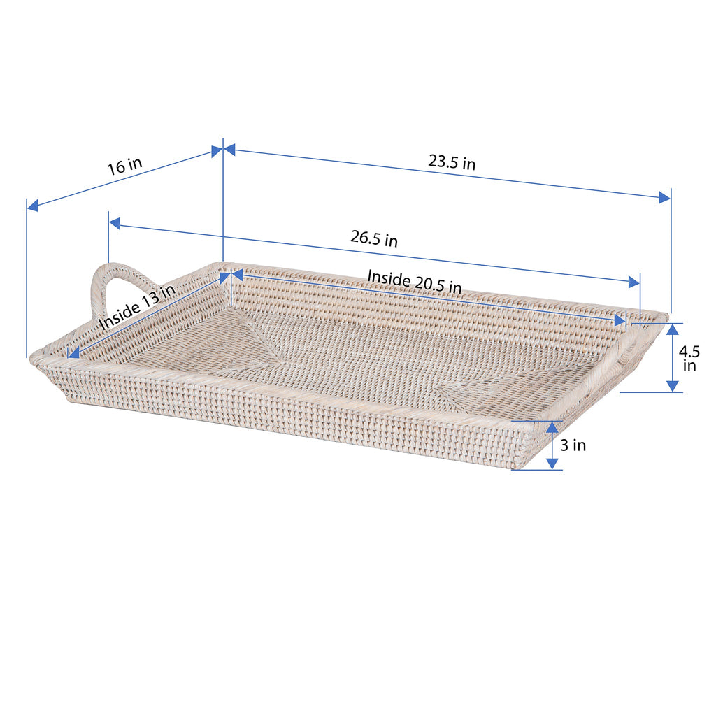 La Jolla Rattan Decorative Serving Tray with Ear Handles for Breakfast & Dinner, Ottoman Tray