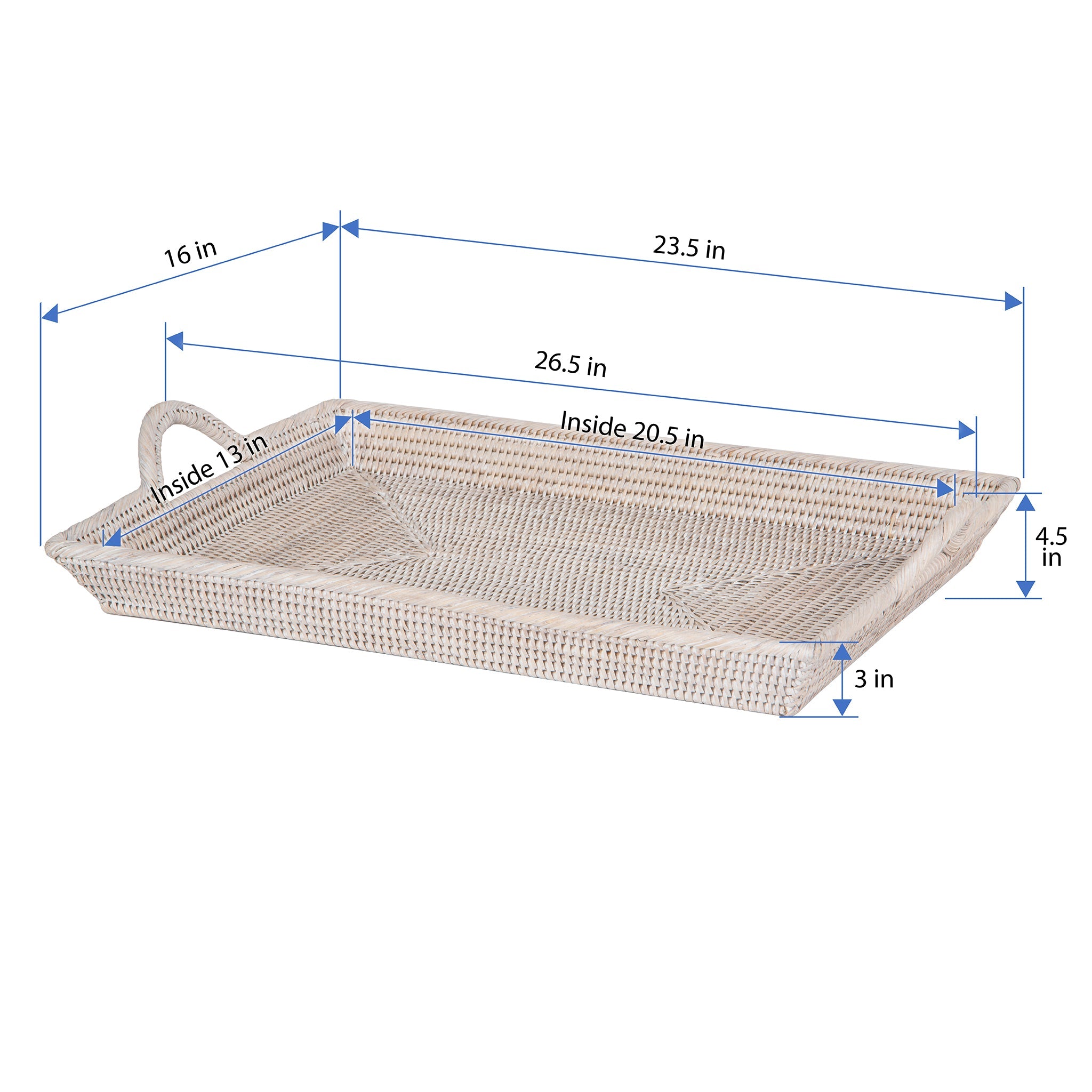 La Jolla Rattan Decorative Serving Tray with Ear Handles for Breakfast & Dinner, Ottoman Tray