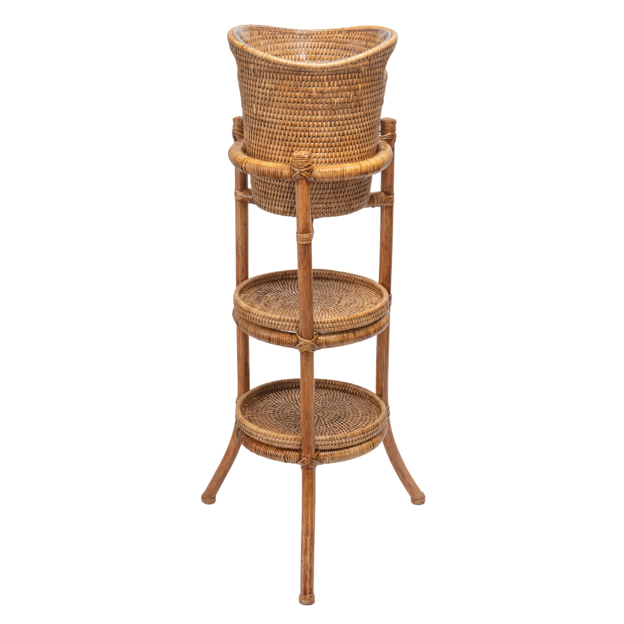 La Jolla Acrylic Champagne Bucket in Rattan Basket with with Stand, Honey-Brown