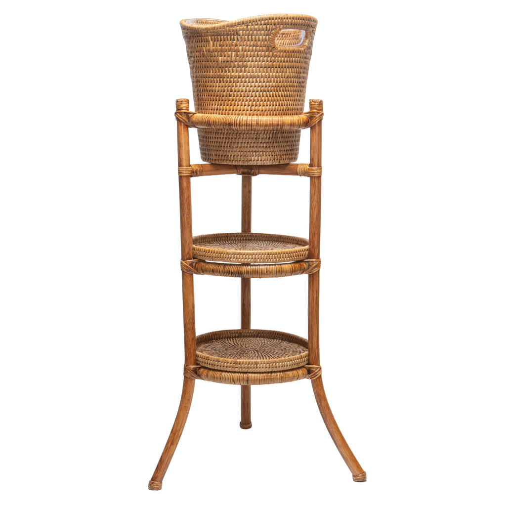 La Jolla Acrylic Champagne Bucket in Rattan Basket with with Stand, Honey-Brown