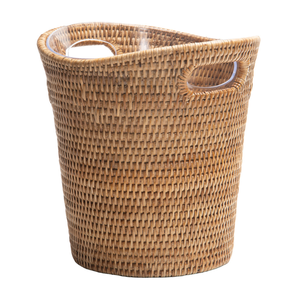 La Jolla Acrylic Champagne Bucket in Rattan Basket with with Stand, Honey-Brown