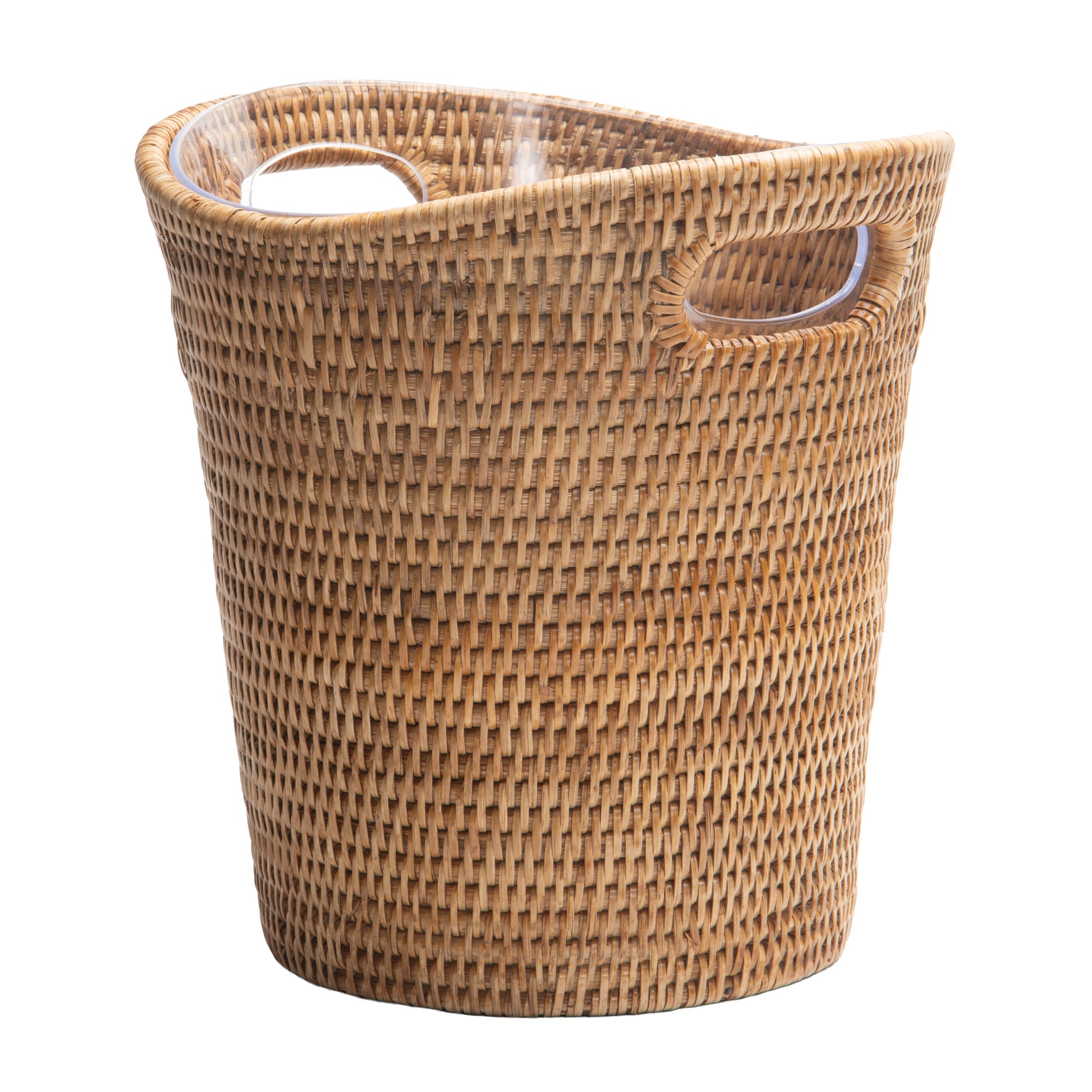 La Jolla Acrylic Champagne Bucket in Rattan Basket with with Stand, Honey-Brown