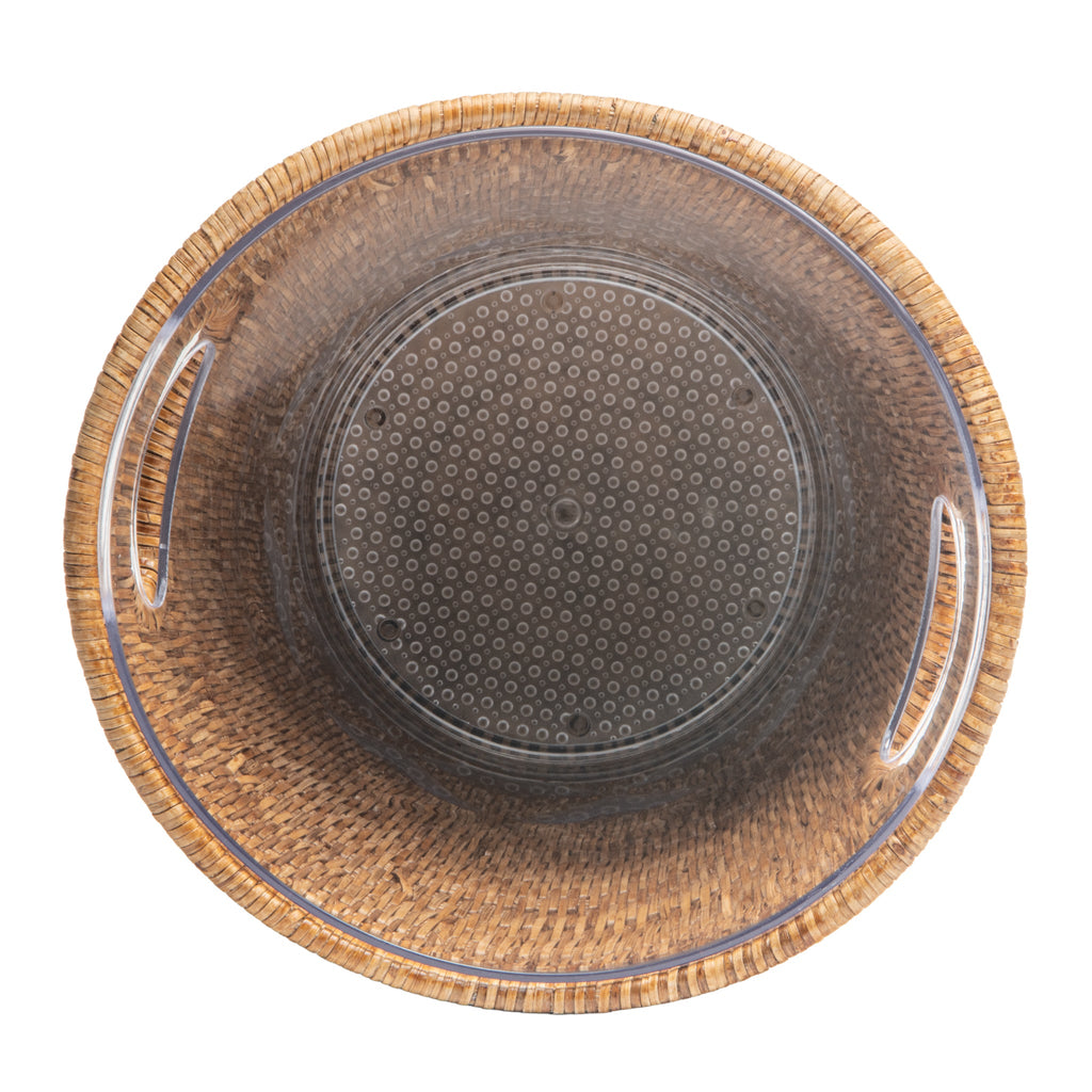 La Jolla Acrylic Champagne Bucket in Rattan Basket with with Stand, Honey-Brown