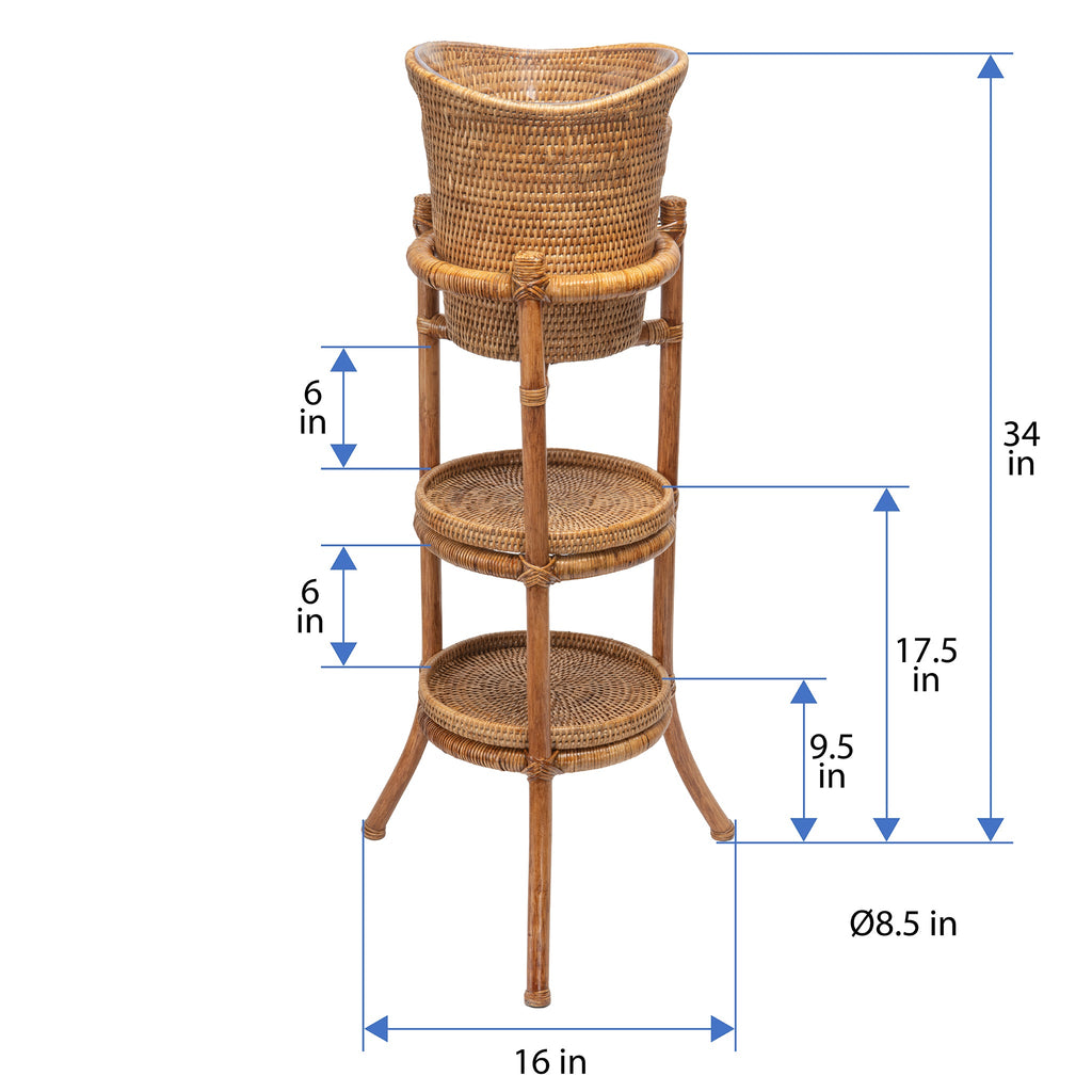 La Jolla Acrylic Champagne Bucket in Rattan Basket with with Stand, Honey-Brown