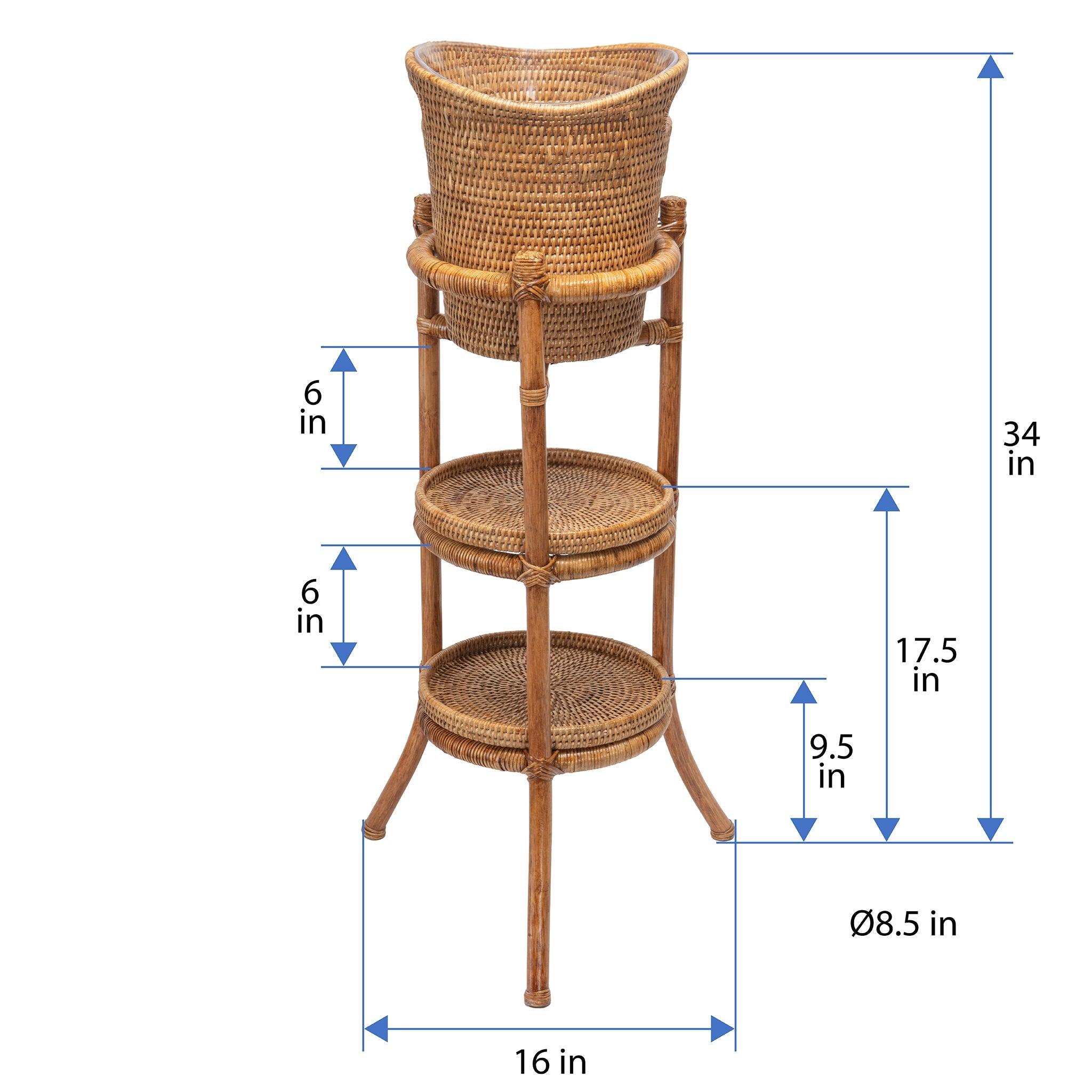 La Jolla Acrylic Champagne Bucket in Rattan Basket with with Stand, Honey-Brown