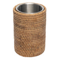 La Jolla Double-Wall Stainless Steel Single Bottle  Cooler in Rattan Sleeve, Honey-Brown