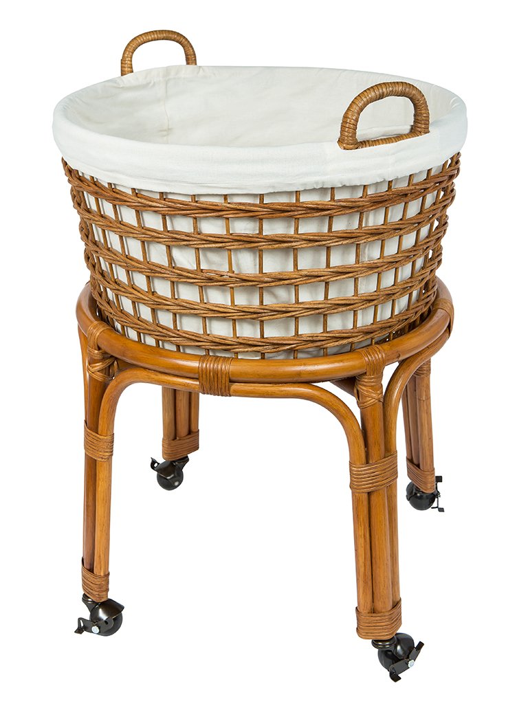 Rolling Wicker Laundry Basket and Hamper with Fabric Liner and Stand