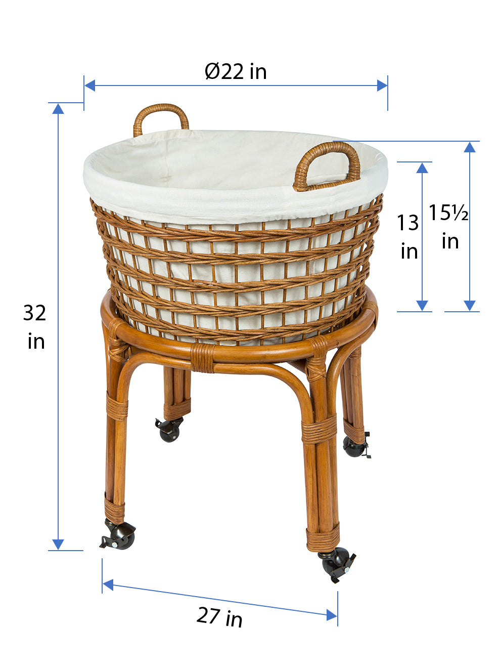 Rolling Wicker Laundry Basket and Hamper with Fabric Liner and Stand