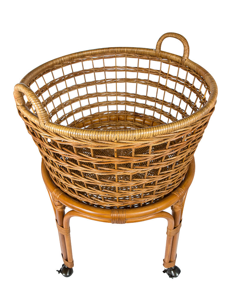Rolling Wicker Laundry Basket and Hamper with Fabric Liner and Stand
