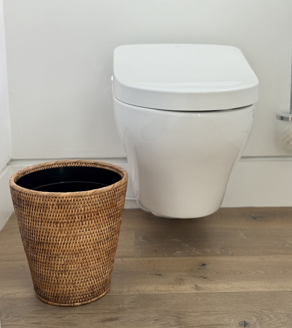 La Jolla Rattan Waste Basket with Plastic Insert