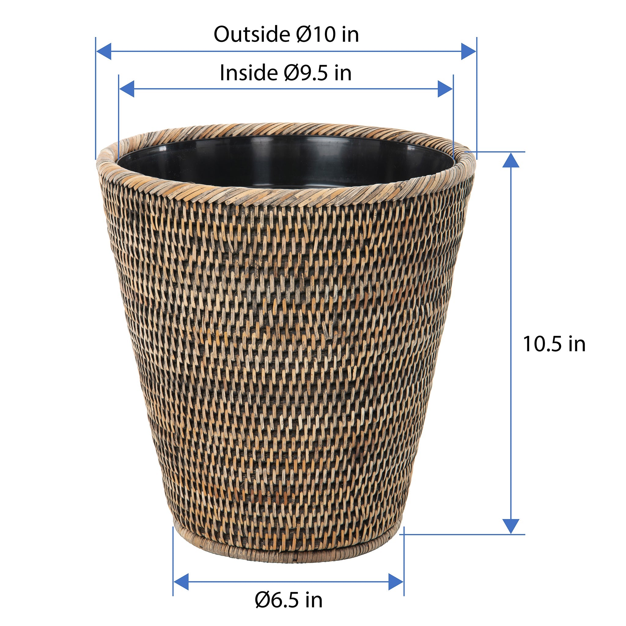 La Jolla Rattan Waste Basket with Plastic Insert