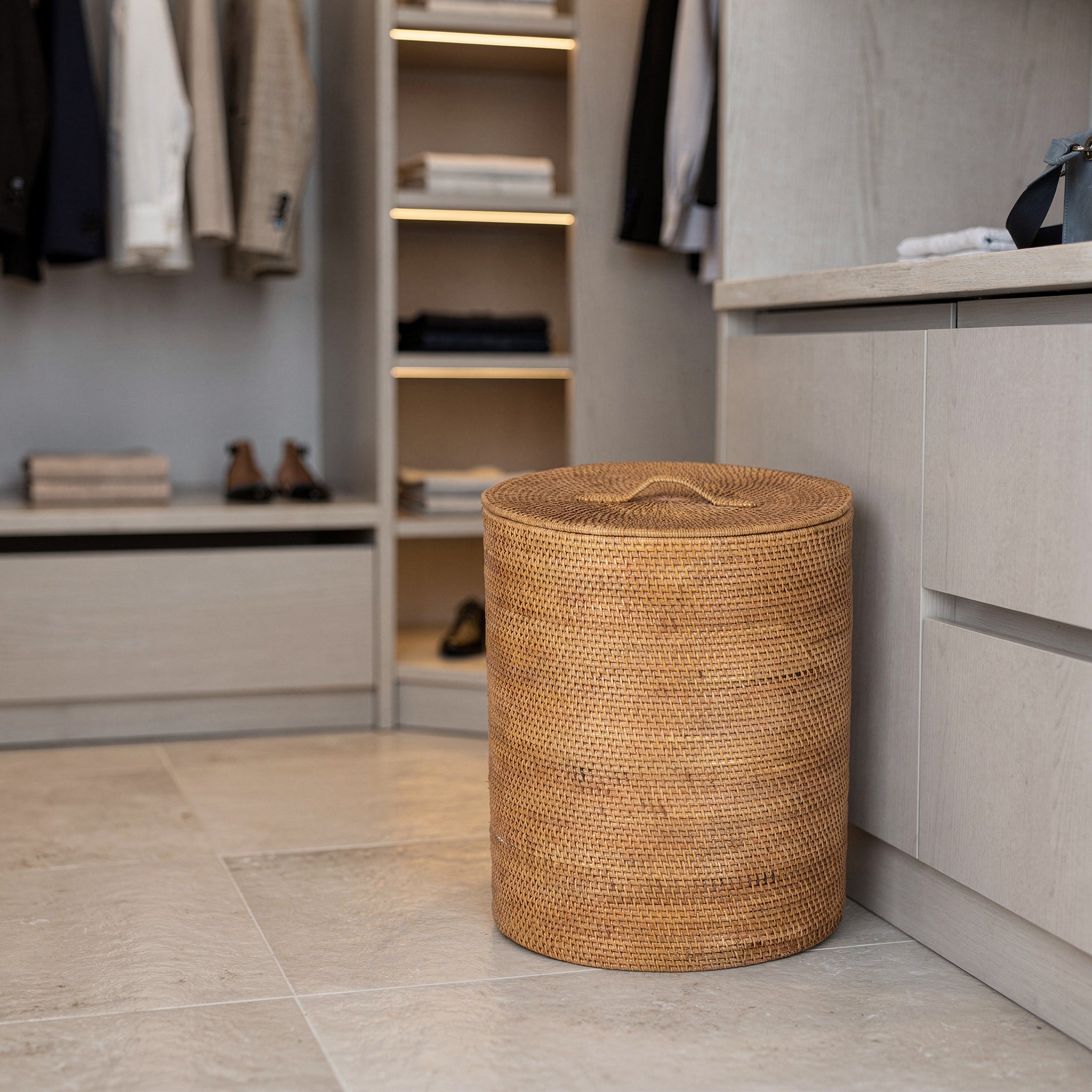 Loma Round Rattan Hamper and Laundry Basket with Removable Liner