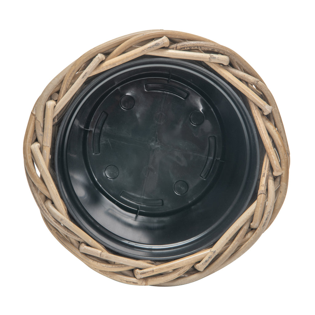 Rattan Kobo Round Waste Basket with Plastic Insert, Gray-Brown