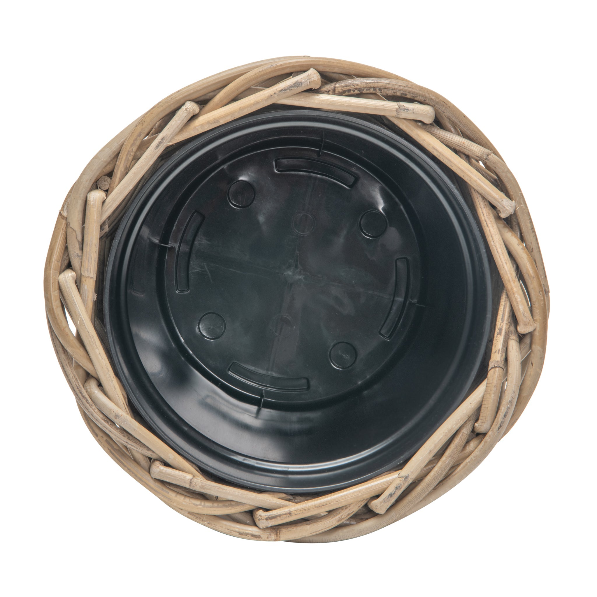 Rattan Kobo Round Waste Basket with Plastic Insert, Gray-Brown