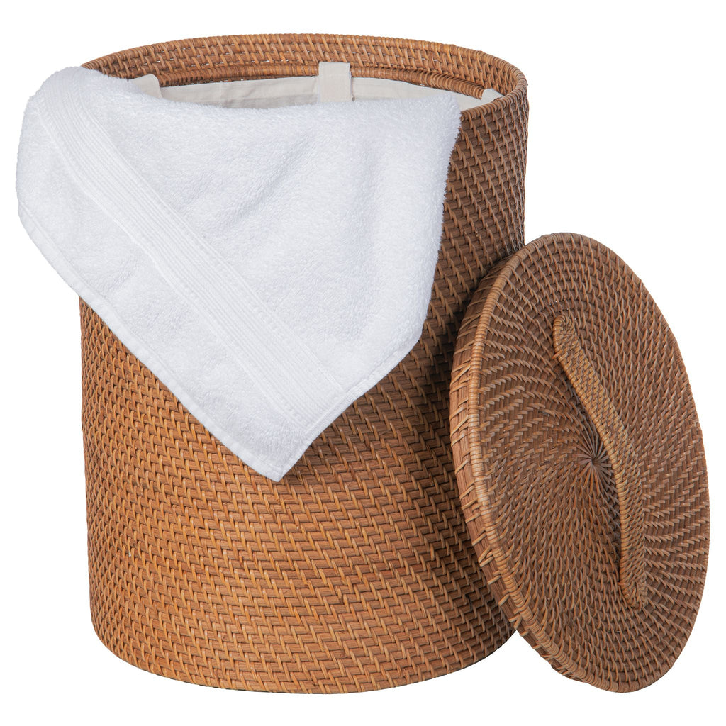 Loma Round Rattan Hamper with Liner, Small Apartment Size