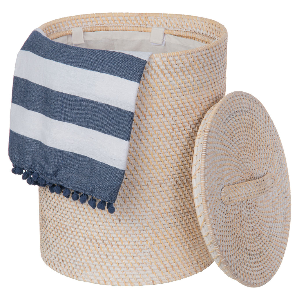 Loma Round Rattan Hamper with Liner, Small Apartment Size
