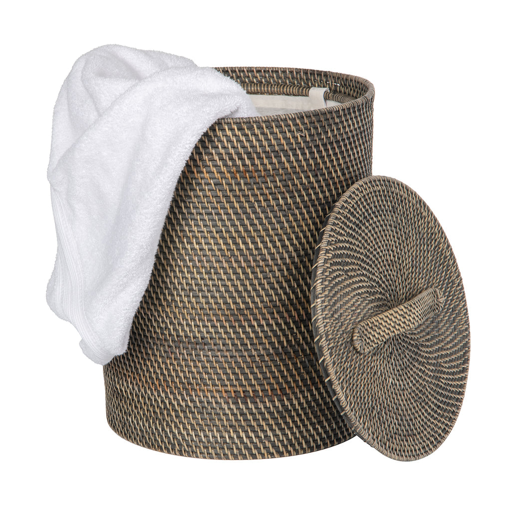 Loma Round Rattan Hamper with Liner, Small Apartment Size