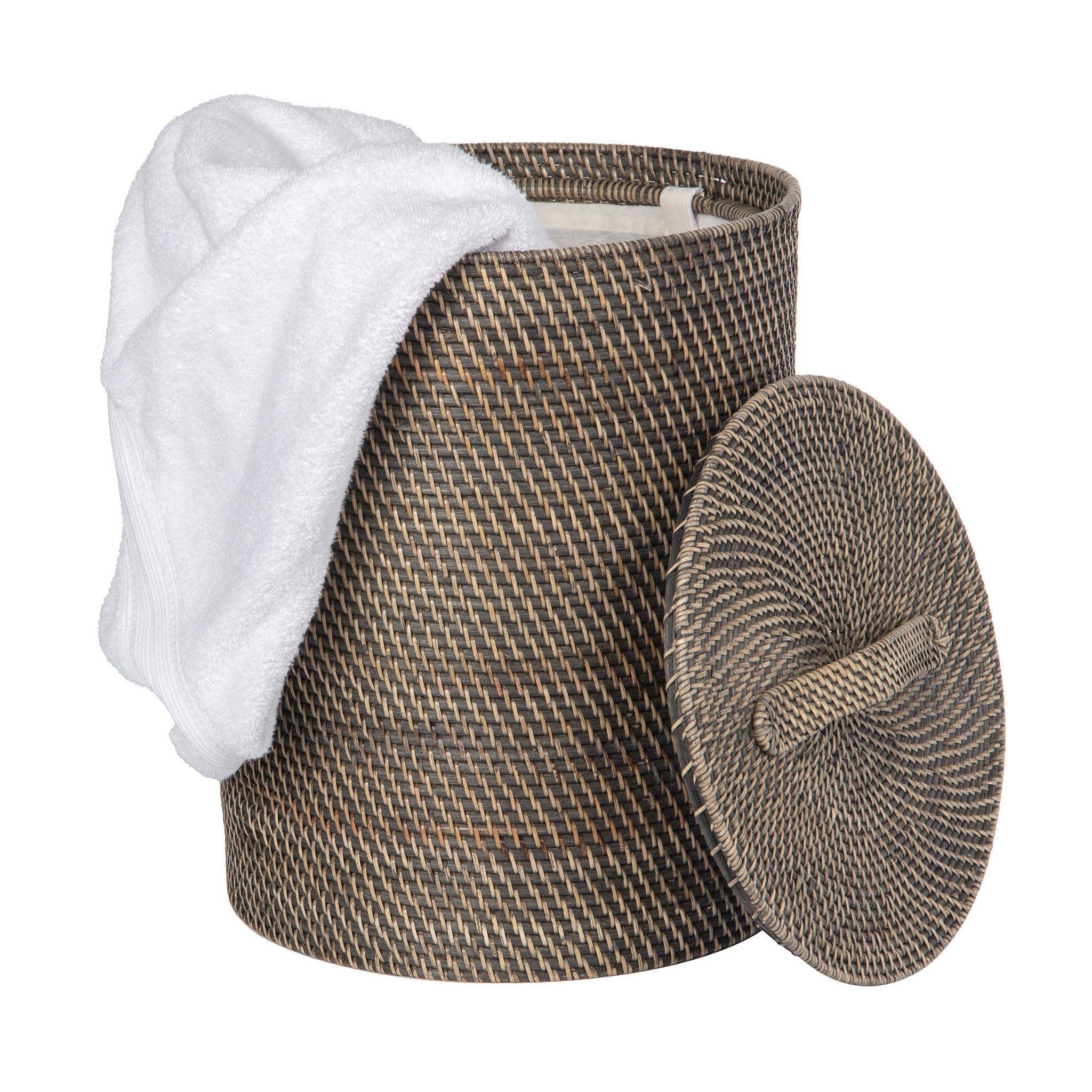 Loma Round Rattan Hamper with Liner, Small Apartment Size