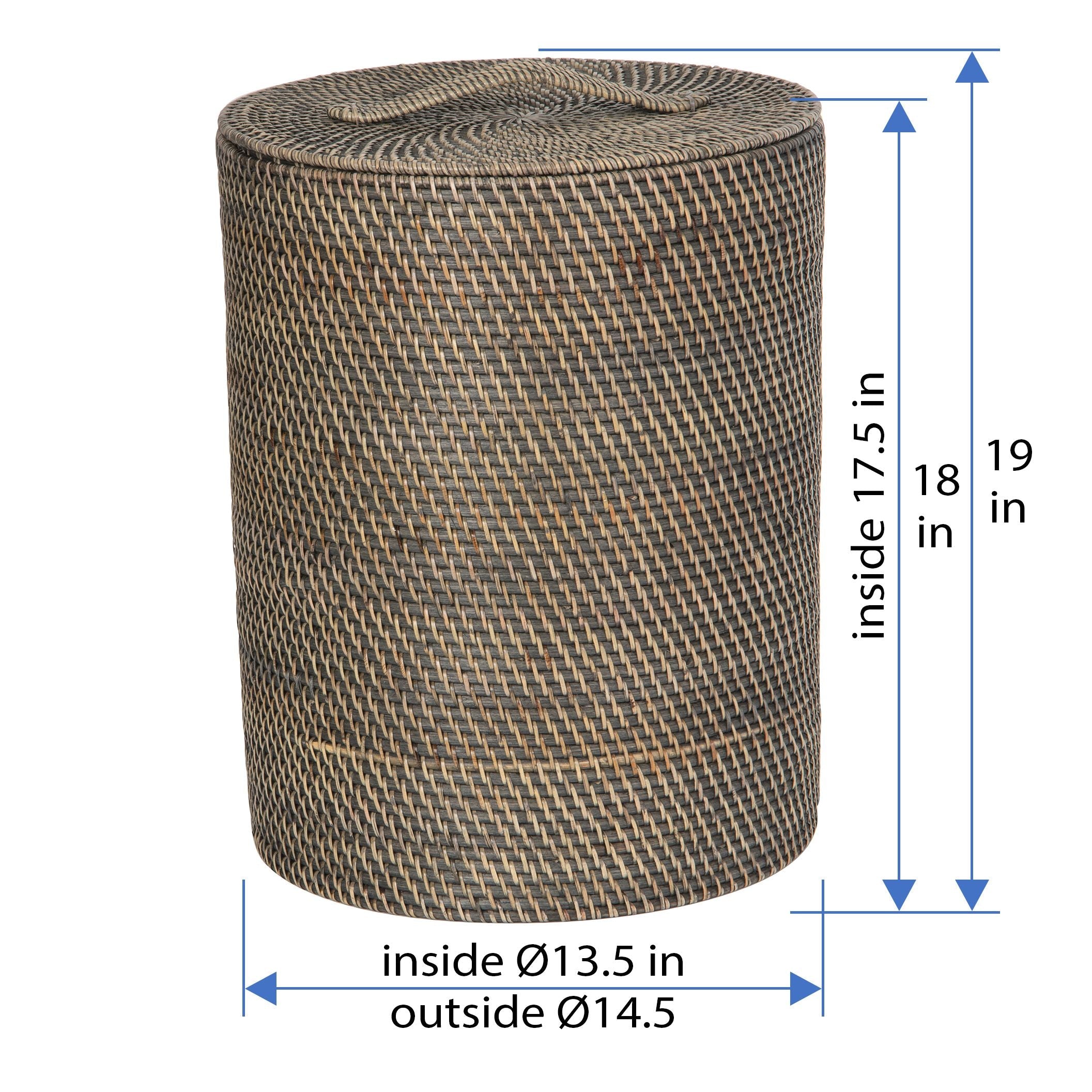 Loma Round Rattan Hamper with Liner, Small Apartment Size