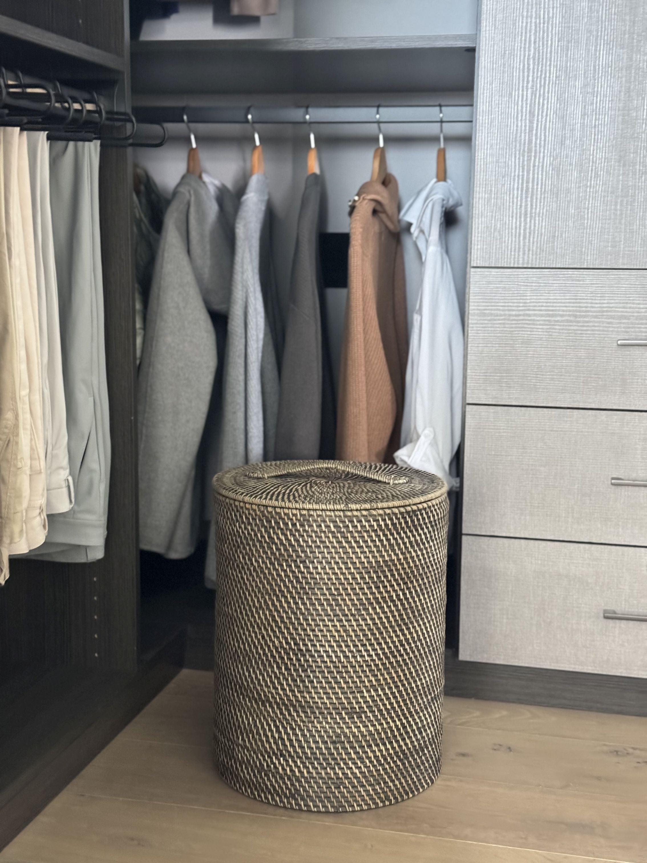 Loma Round Rattan Hamper with Liner, Small Apartment Size