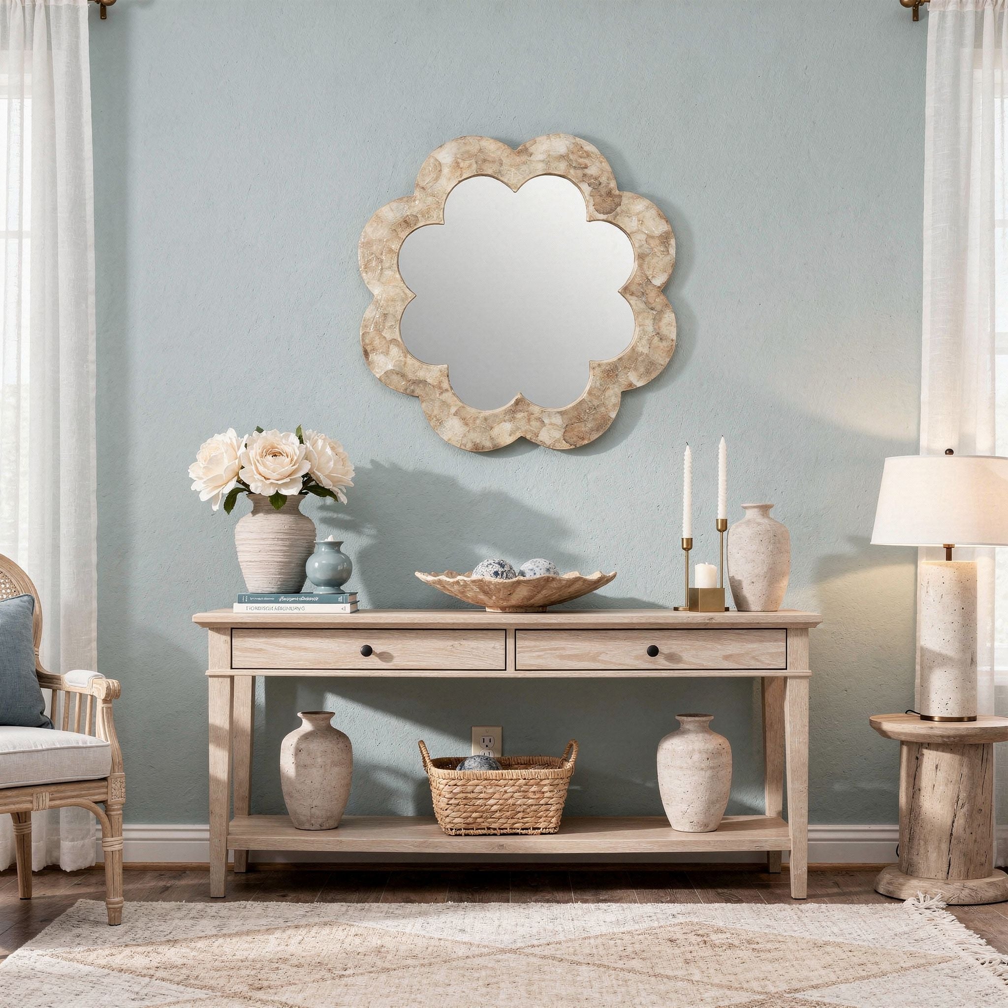 Flower Capiz Seashell Wall Mirror