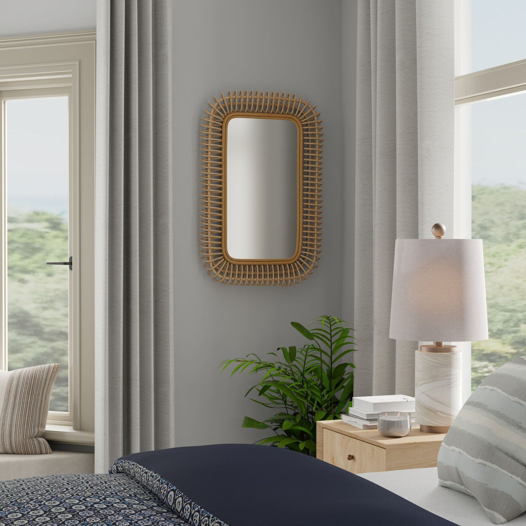 Rattan Coiled Rectangular Wall Mirror, Natural