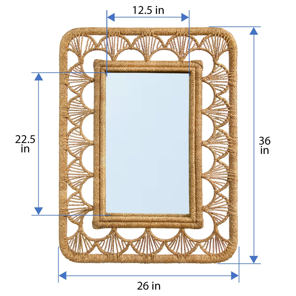 Rectangular Illusion Seagrass Rope Mirror, 24X36