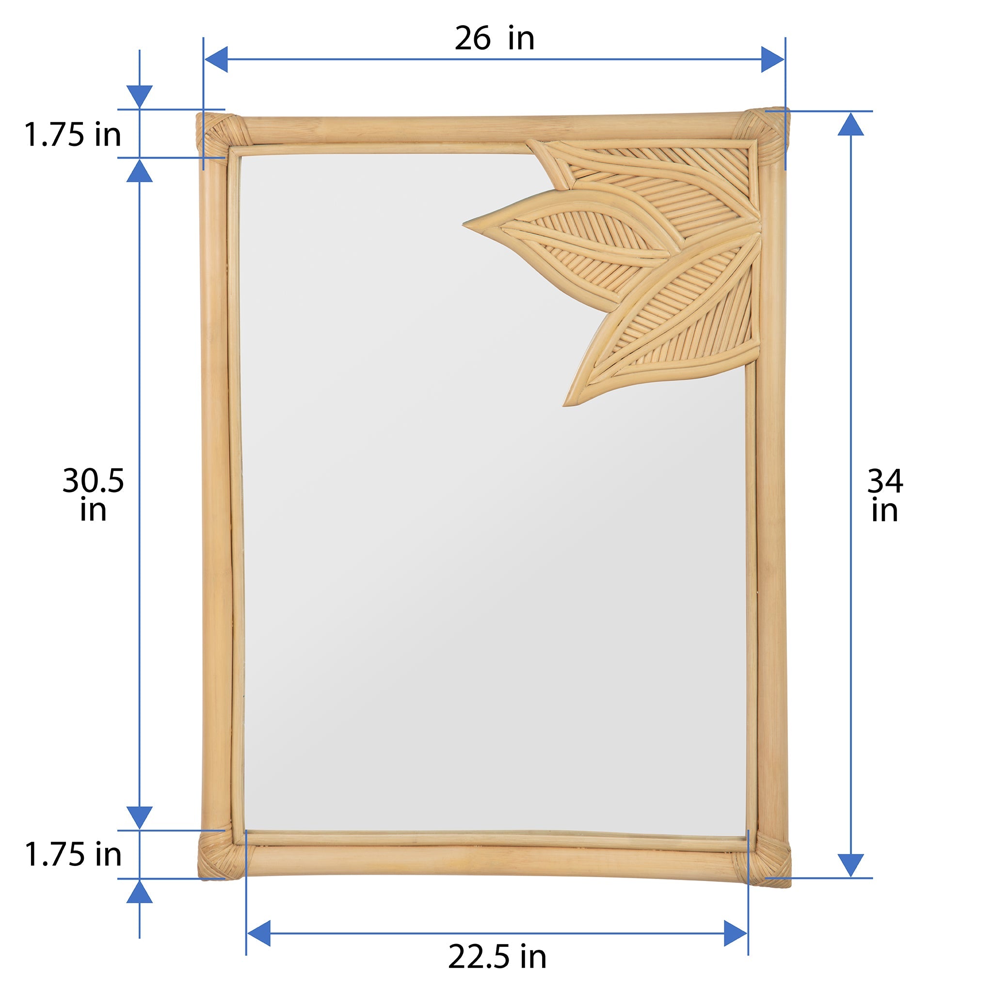 Rectangular Rattan Cuba Decorative Wall Mirror, Natural Brown