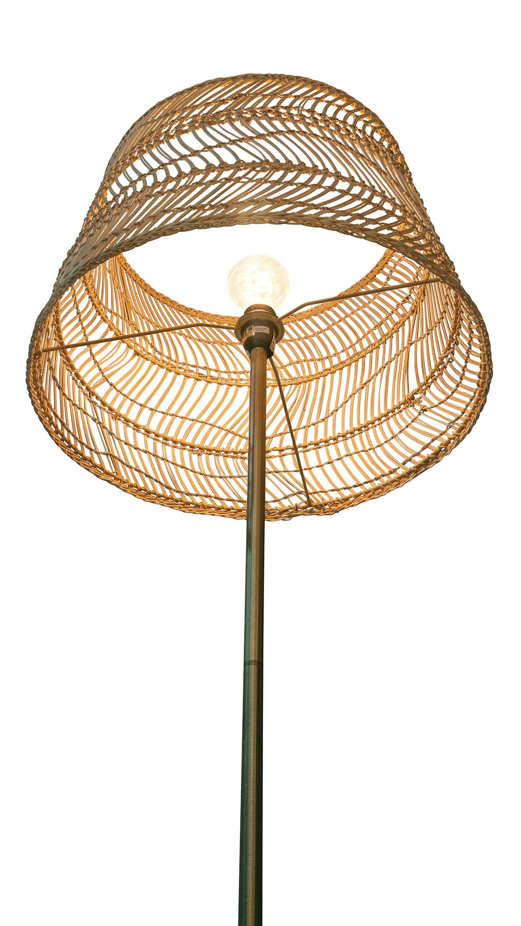 Luhu Open Weave Cane Rib Floor Lamp - Natural Shade with Brass Colored Stand