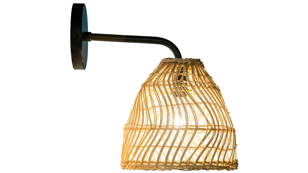 Luhu Open Weave Cane Rib Bell Sconce Wall Lamp, Natural