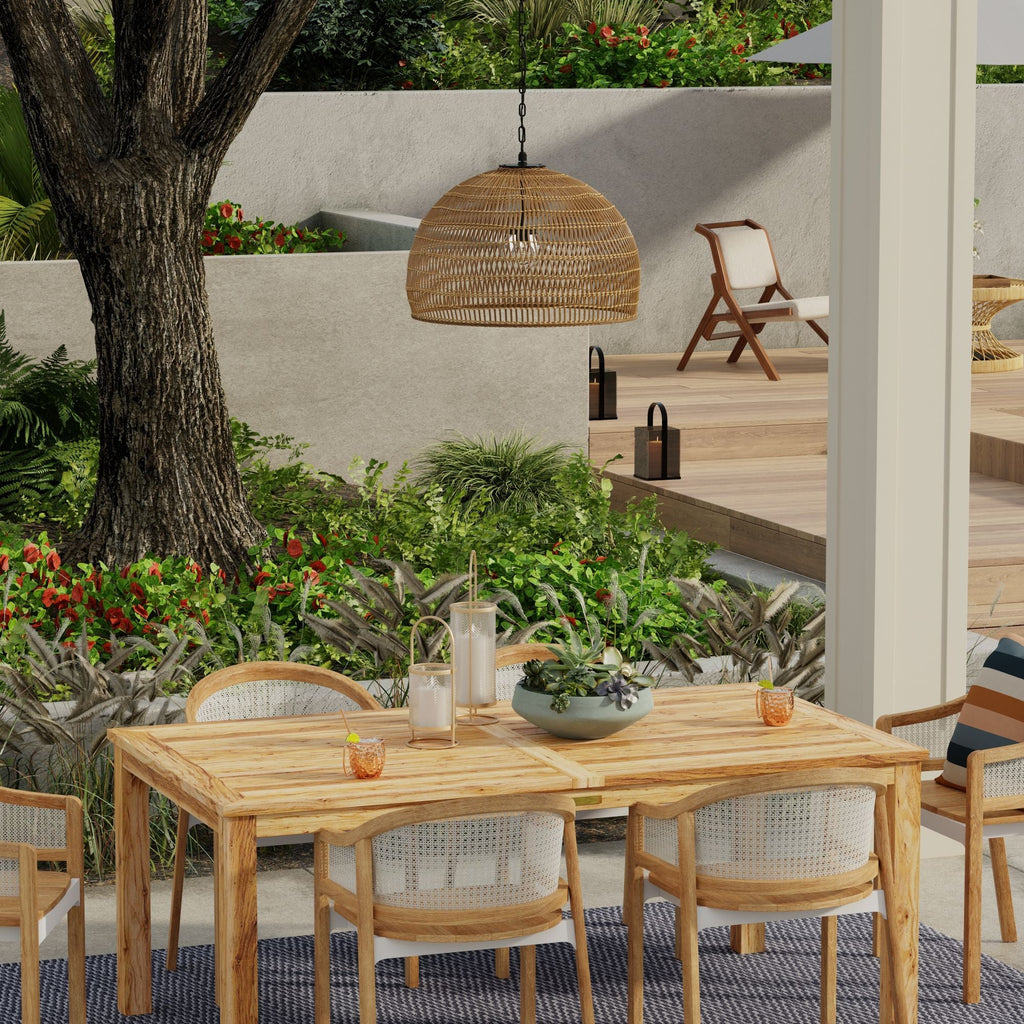 Luhu Open Weave All Weather Cane Rib Outdoor Bell Pendant Lamp