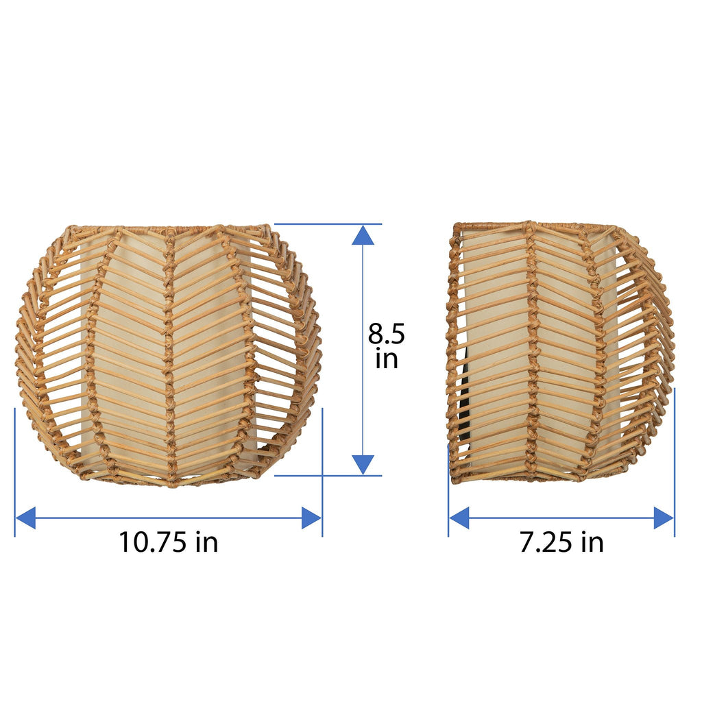 Wicker Rib Half-Sphere  Indoor Wall Sconce with Whie Fabric Light Diffuser, Natural