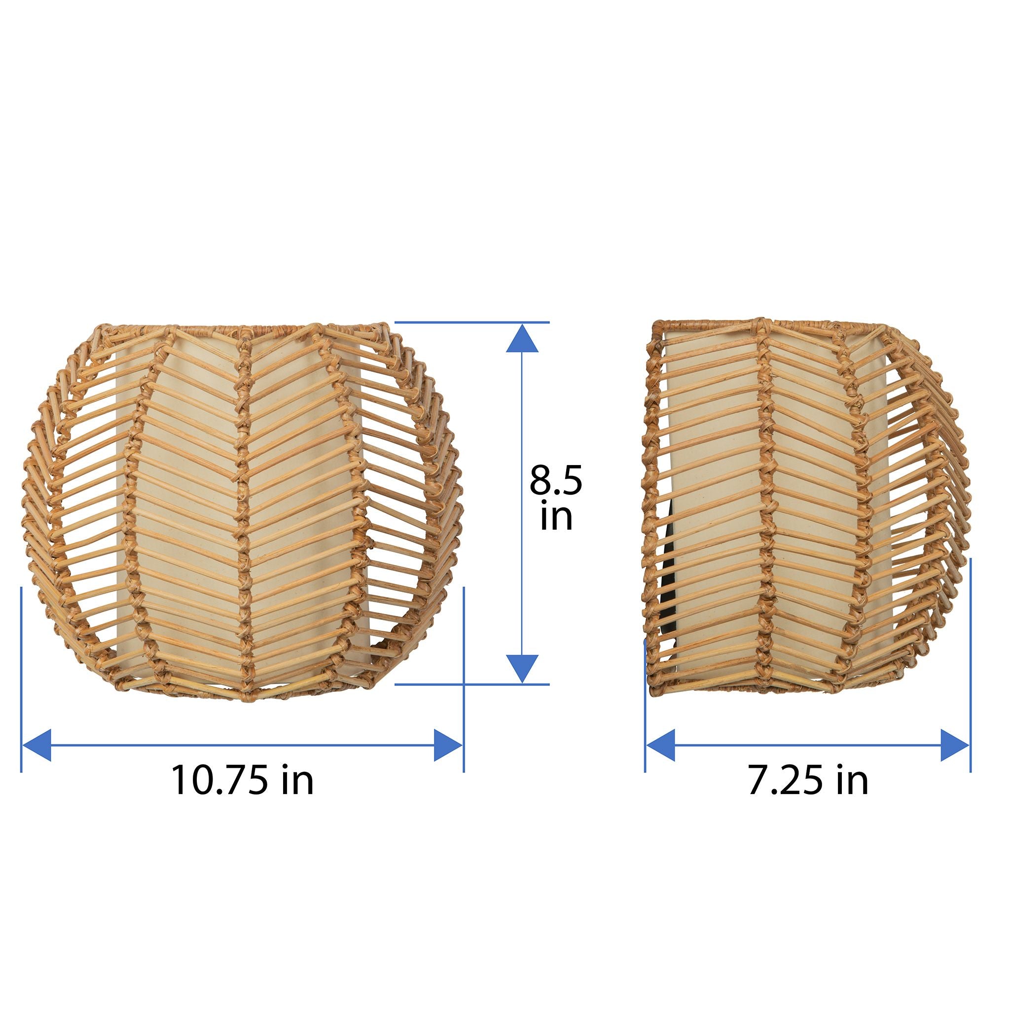 Wicker Rib Half-Sphere  Indoor Wall Sconce with Whie Fabric Light Diffuser, Natural